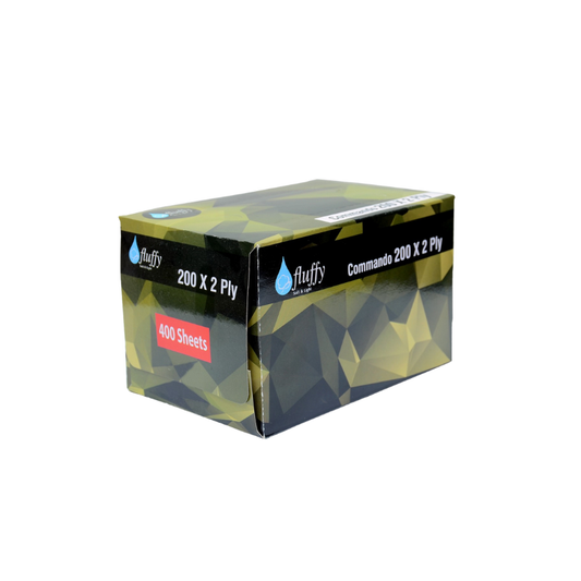 FLUFFY Tissues - Commando Facial Tissue Paper 400 Sheets -16 Boxed Tissue